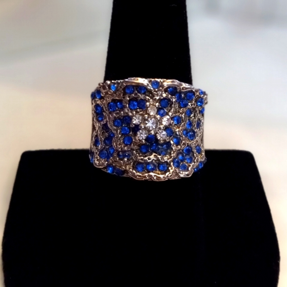 Blue and White Crystal Ring